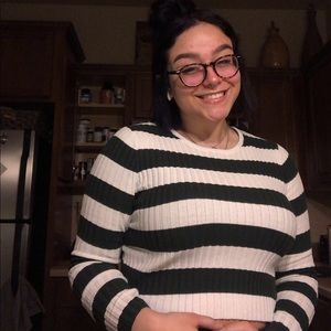 green and white striped shirt